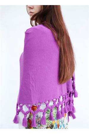 Liliac wool shawl with fringes Art Tricot | MEZZALUNAFRANGIONACORTACICLAMINO